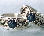 Double lined Silver and Yellow Gold Celtic Heart Shield Rings